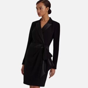 LAUREN RALPH LAUREN BLACK LABEL SATIN PEAK COLLAR FAUX WRAP TUXEDO DRESS SZ 10